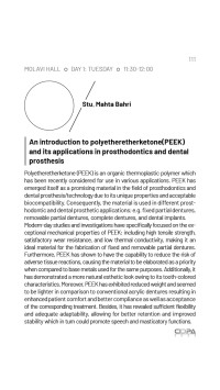 an introduction to polyetheretherketone (peek) and its applications in prosthodontics and dental prosthesis