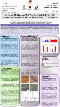 The Surface Modification of Hot-work Tool Steel AISI H13 by TIG Remelting Incorporating Carbides and Their Relations  to Wear Behavior and Their Relat