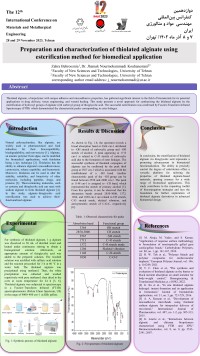 Preparation and characterization of thiolated alginate using esterification method for biomedical application