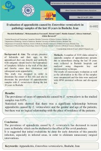 Evaluation of appendicitis caused by Enterobius vermicularis in pathology samples of the last 10 years in Bushehr, Iran