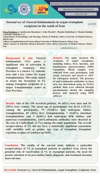 Serosurvey of visceral leishmaniasis in organ transplant recipients in the south of Iran