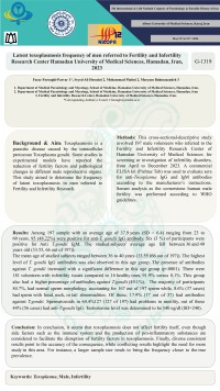 Latent toxoplasmosis frequency of men referred to Fertility and Infertility Research Center Hamadan University of Medical Sciences, Hamadan, Iran, 2023